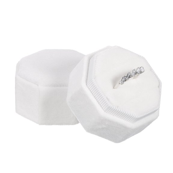 Unique Bargains Octagon Velvet Ring Box for Wedding Rings White