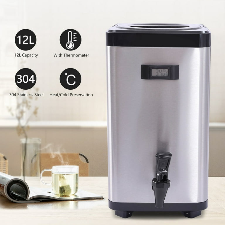 Oukaning 12L/ 3.17Gal Insulated Beverage Dispenser Coffee Milk Thermal Hot and Cold Beverage Dispenser w/Spigot, Silver