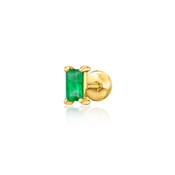 Pure Collection by Ross-Simons Baguette Emerald-Accented Single Flat-Back Stud Earring in 14kt Yellow Gold, Women's, Adult