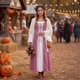 thumbnail image 4 of Anmrize Two Tone Historical Costume, Halloween Medieval Dress, Renaissance Long Gown, Renaissance Costume Women Peasant Medieval Dress Long Sleeve Maxi Fairy Dresses, Pink S, 4 of 7