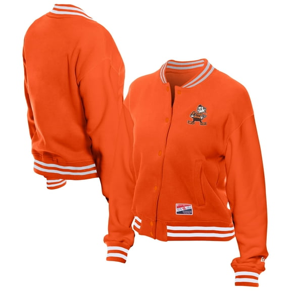 Women's New Era Orange Cleveland Browns Throwback Fleece Full-Snap Jacket
