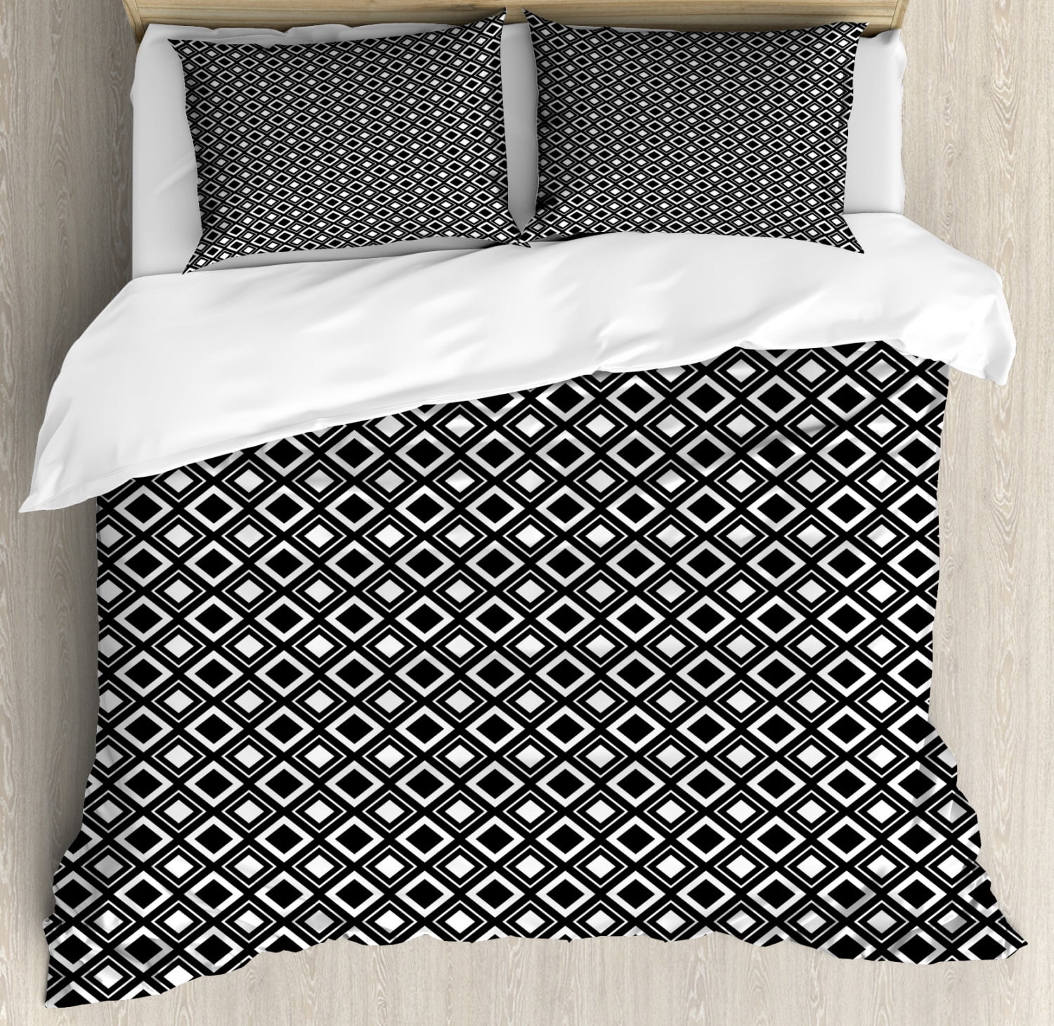 Black and White Queen Size Duvet Cover Set, Monochrome Background with