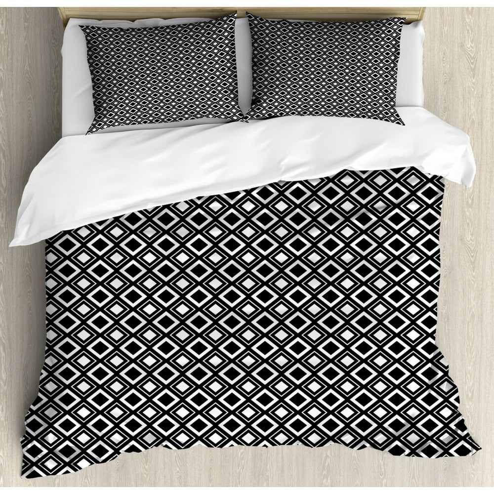 Black and White King Size Duvet Cover Set, Monochrome Background with