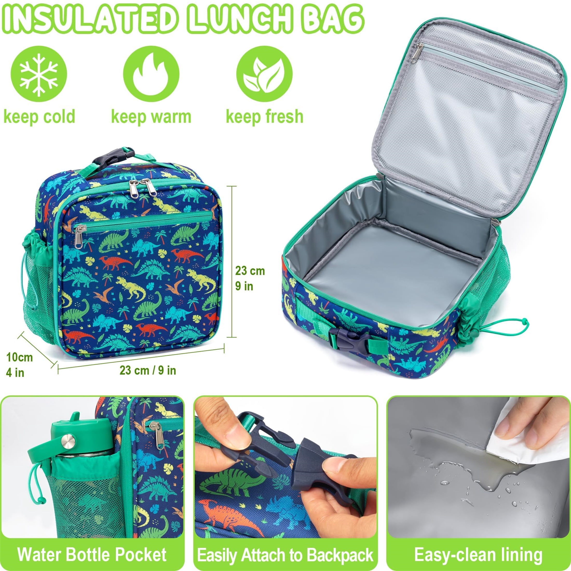 Bento Lunch Box Set for Teen Adult, Lunch Food Container 3-4 Compartment with 14 OZ Water Bottle, Food Jar, Insulated Lunch Bag, Sauce Cup, Utensils, Red & Green