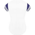 thumbnail image 2 of DIGITMON Women's Baseball Softball Jersey Button Down Two-Stripe Sleeve Shirts Uniform WHITEPURPLE, Medium, 2 of 4