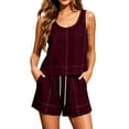 thumbnail image 2 of Cagogo Women Plus Size 2 Piece Shorts Set Casual Summer Round Neck Sleeveless Tank Top Matching Lounge Outfits Loose Comfy Pants Tracksuits Travel Airport Clothes, Wine M, 2 of 9