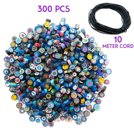 300 Pieces Fimo Disc Beads for Jewelry Making and 10 Meters Wax Cord - DIY Kit for Adults – Great for Necklaces,