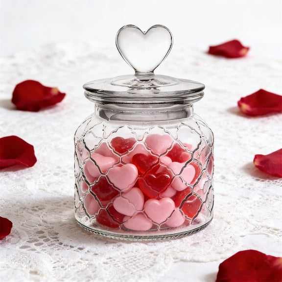 Clear Glass Jar with Lid & Heart Shaped Knob - Airtight Storage Jar for Kitchen Pantry Organization, Decorative Glass Container for Candy Cookie Spice Coffee Bean Tea Storage, 4*6in, Transparent