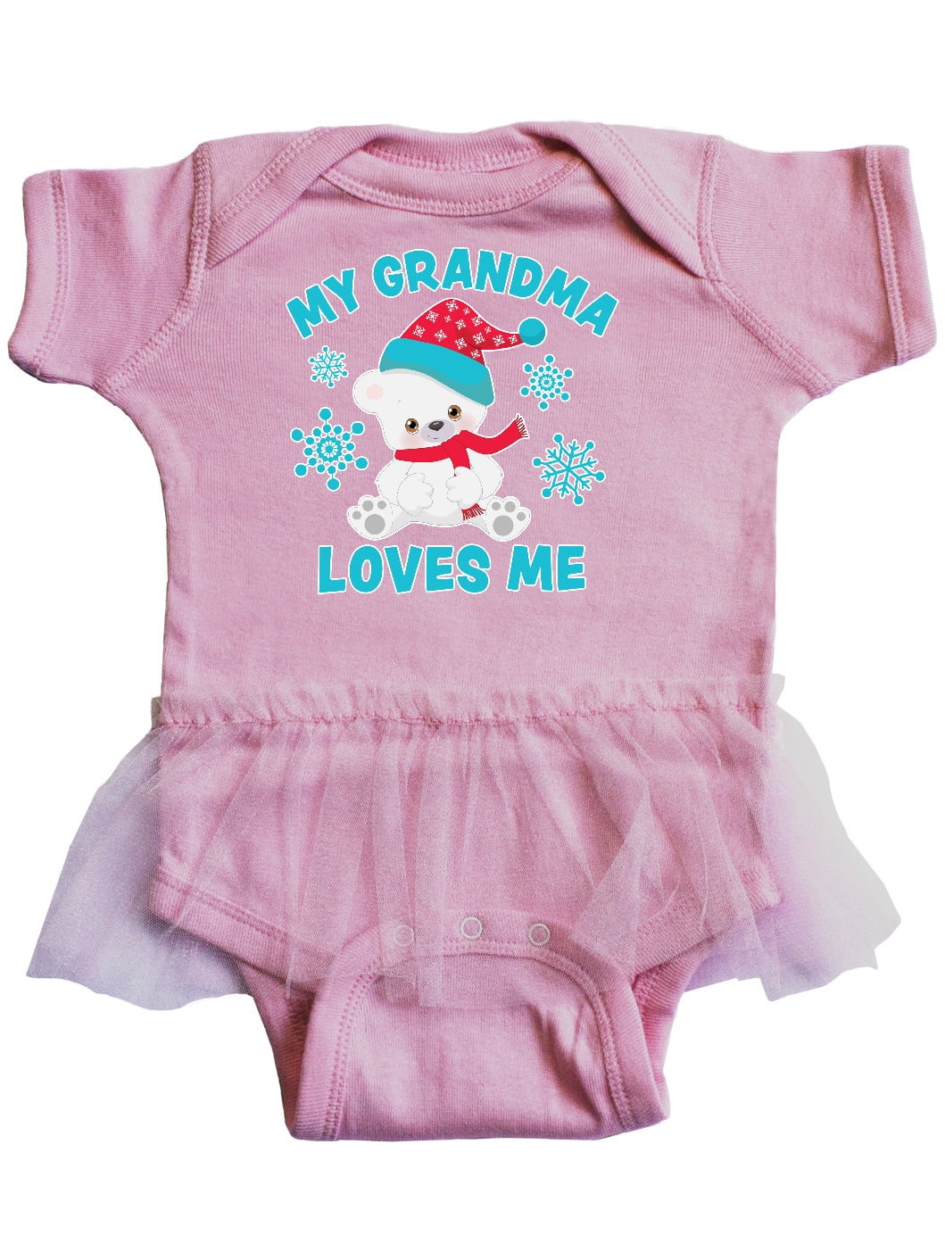 inktastic Polar Bear My Granma Loves Me in Santa Hat with Infant Tutu Bodysuit