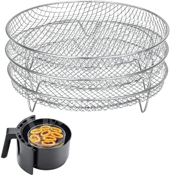 Air Fryer Accessories - Three Stackable Dehydrator Racks - 304 Stainless Steel Grill Rack Fits 4.2-5.8 QT Air Fryer, Oven