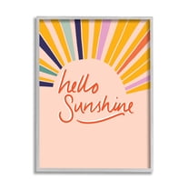 Stupell Industries Hello Sunshine Exclamation Sunrise Rainbow Rays Tropical Painting Gray Framed Art Print Wall Art, 11 x 14, Design by Heather McLaughlin