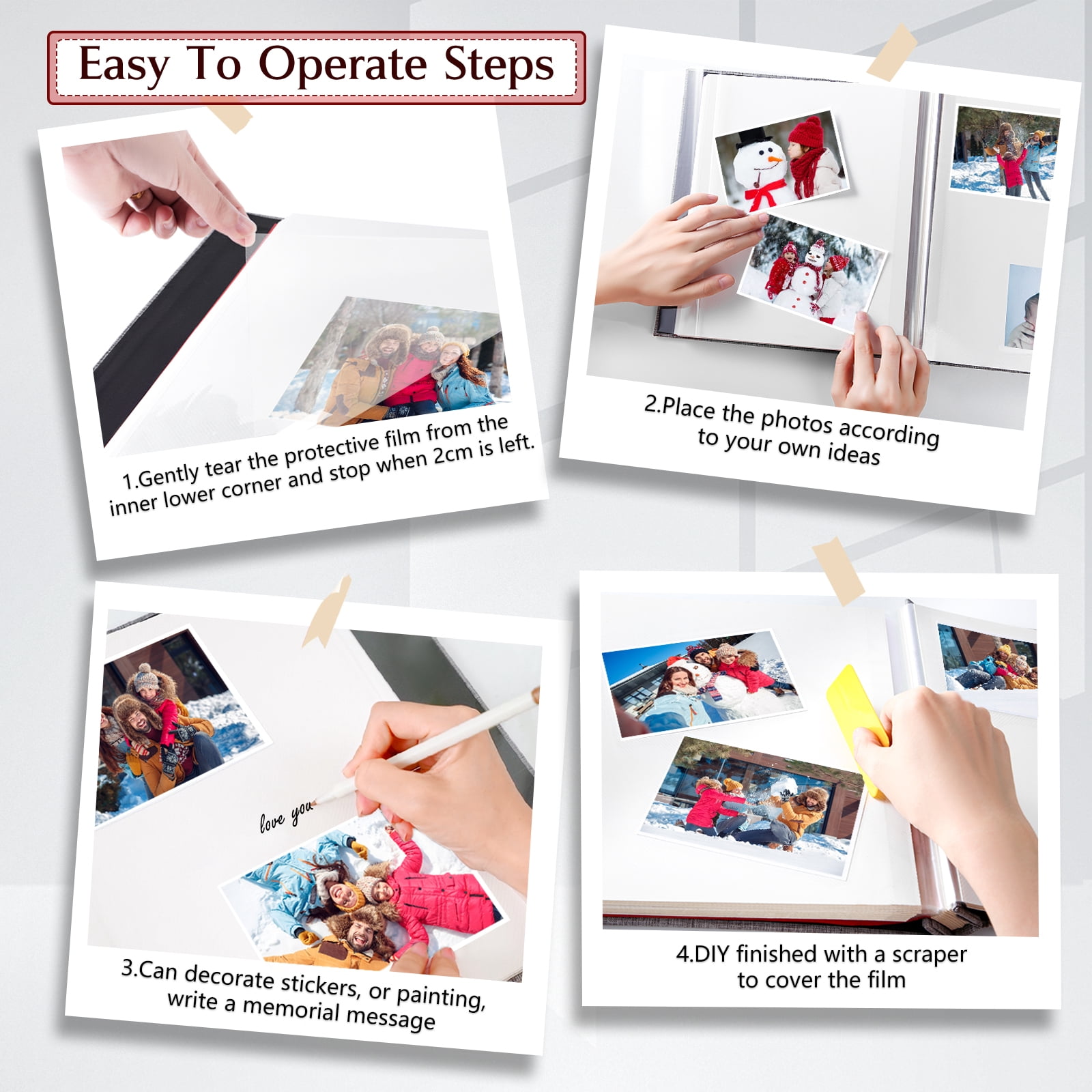 cherished memories 60 Pages Large photo album with self adhesive pages - perfect for photo paper 4x6 5x7 8x10, sticker book, and scrapbook supplies - stylish binder to preserve your moments