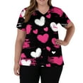 thumbnail image 5 of Valentine's Day Womens Scrub Top Love Heart Printed Plus Size Scrubs Short Sleeve V-Neck Working Uniform Valentine's Day Cartoon Pattern Scrub Tops with Pockets, 5 of 5