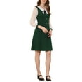thumbnail image 3 of INSPIRE CHIC Women's Contrast Collar Long Sleeves A-Line Button Decor Short Dress Dark Green XS, 3 of 5