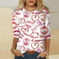 thumbnail image 2 of Youmylove Women's Tee Gradient Three Quarter Sleeve T-Shirt Love Heart Printed Crew Neck Top Female Dailywear, 2 of 4