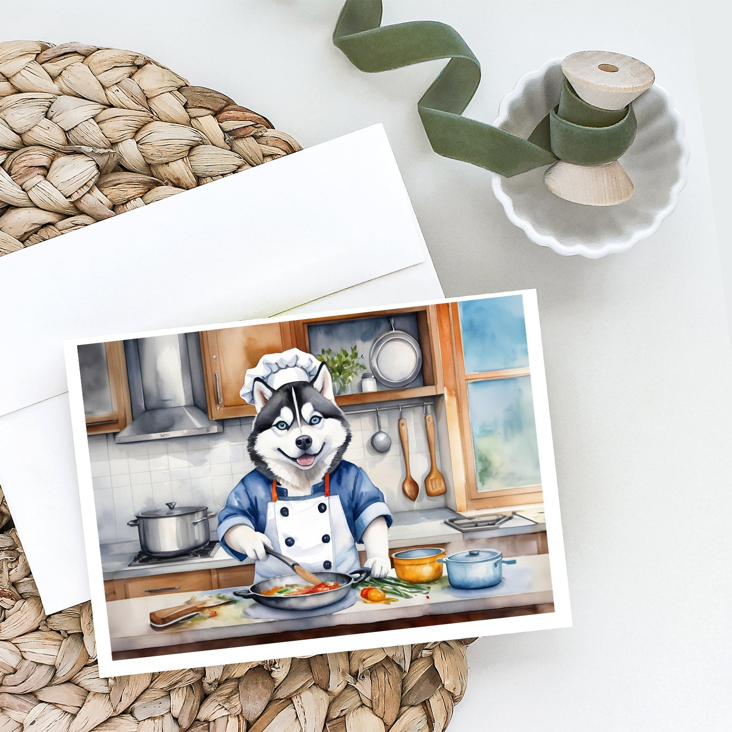 Siberian Husky The Chef Greeting Cards Pack of 8 7 in x 5 in