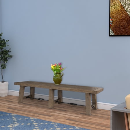 Benjara Handcrafted Reclaimed Wood Dining Bench with Grains  Distressed Gray