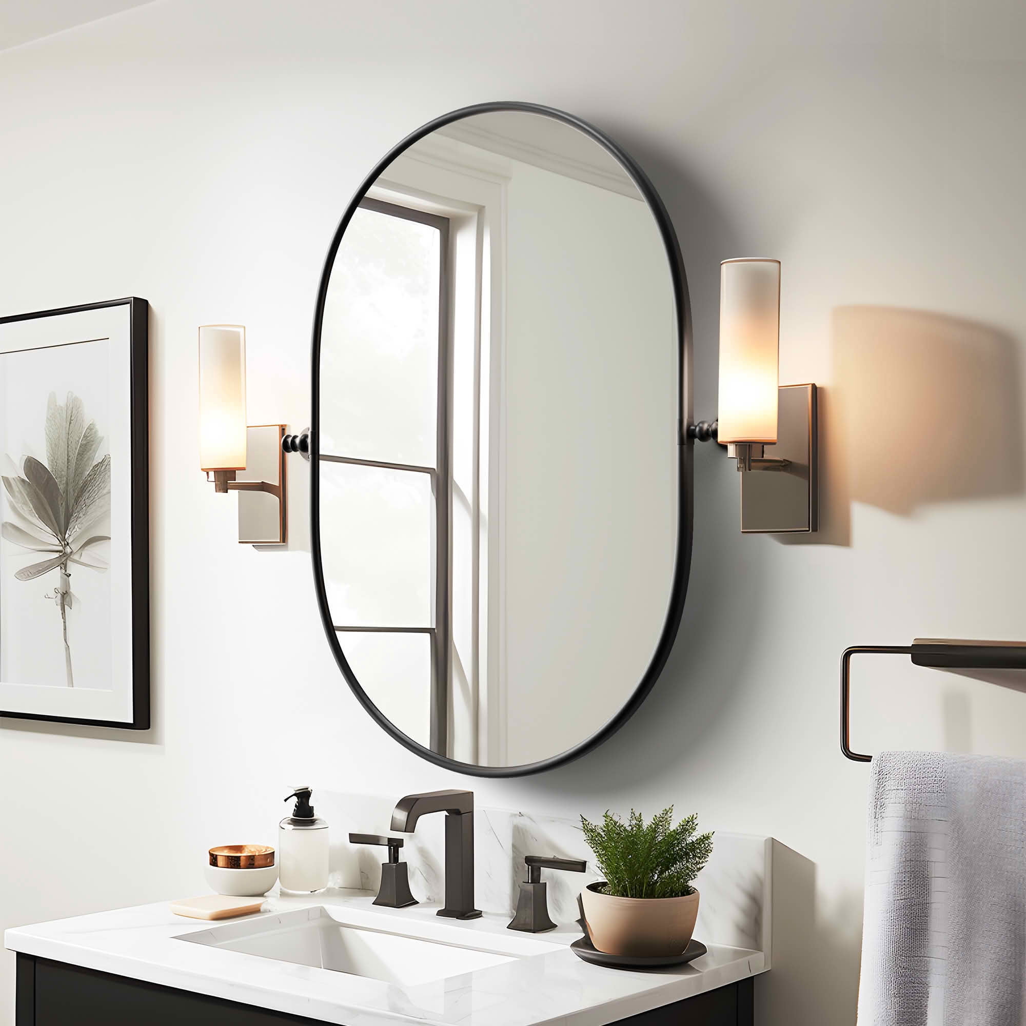 MAYEERTY 31x24x2 Inch Black Metal Track Wall Mounted Mirror for Home Bathroom
