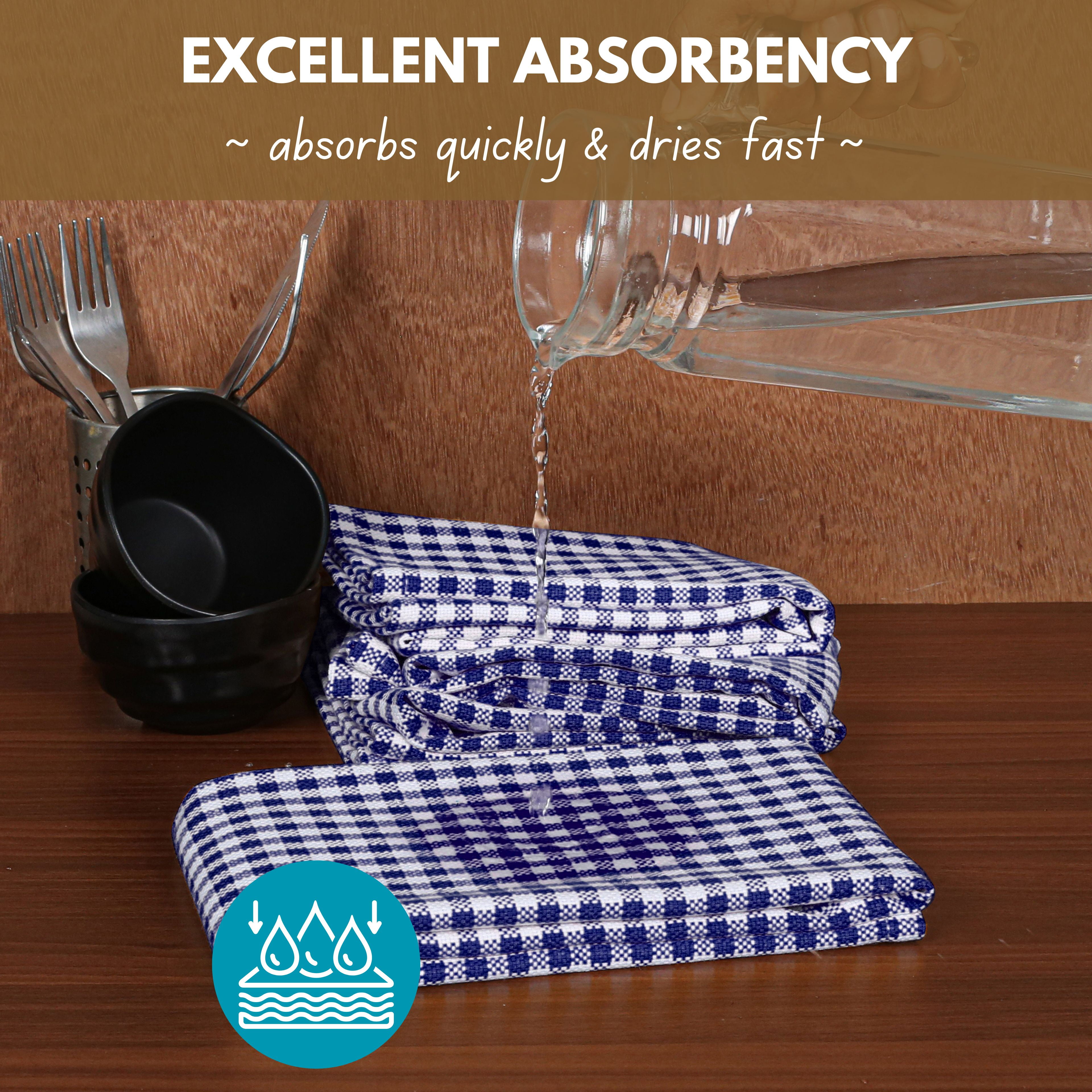 Native Fab 12 Pack Gingham Checked Plaid Kitchen Towel - Soft Cotton - Washcloths - 16x26 - Blue