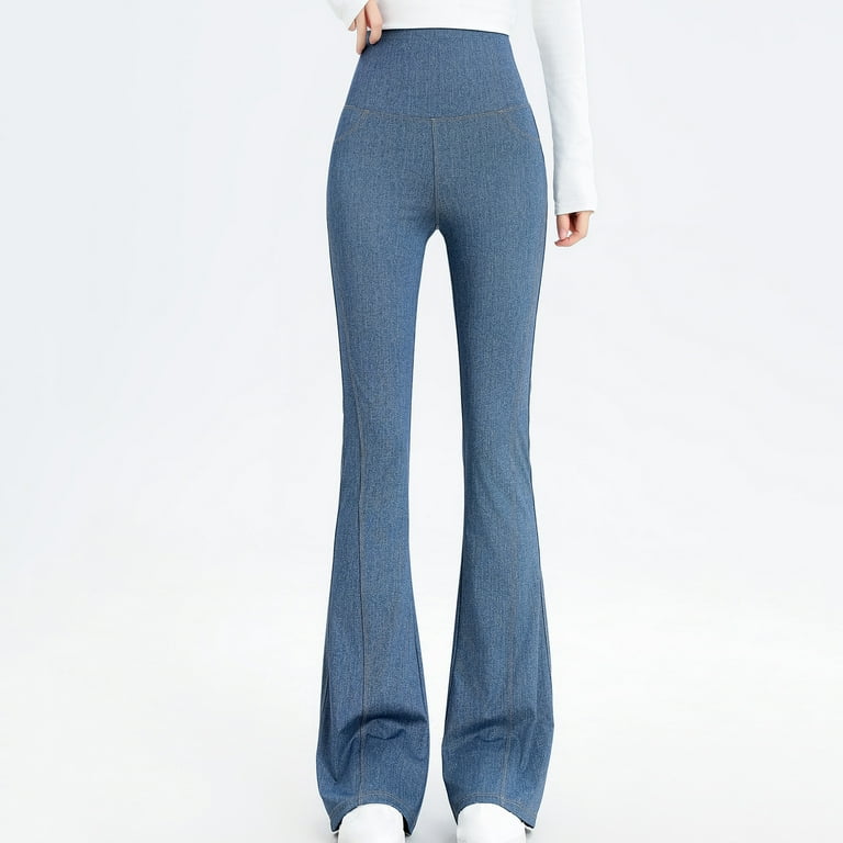 Oplxuo Flare Leggings for Women Denim Print Butt Lifting