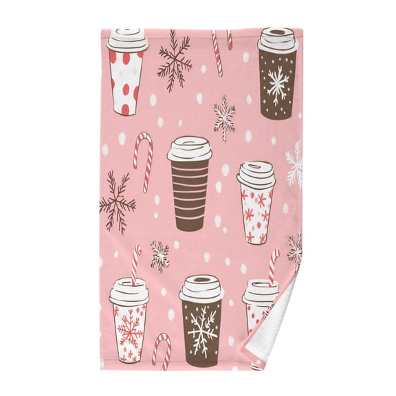Yayeee 100% Cotton Hand Towels for Bathroom 16" x 28" Kitchen Towel, Brown Hand Drawn Cups