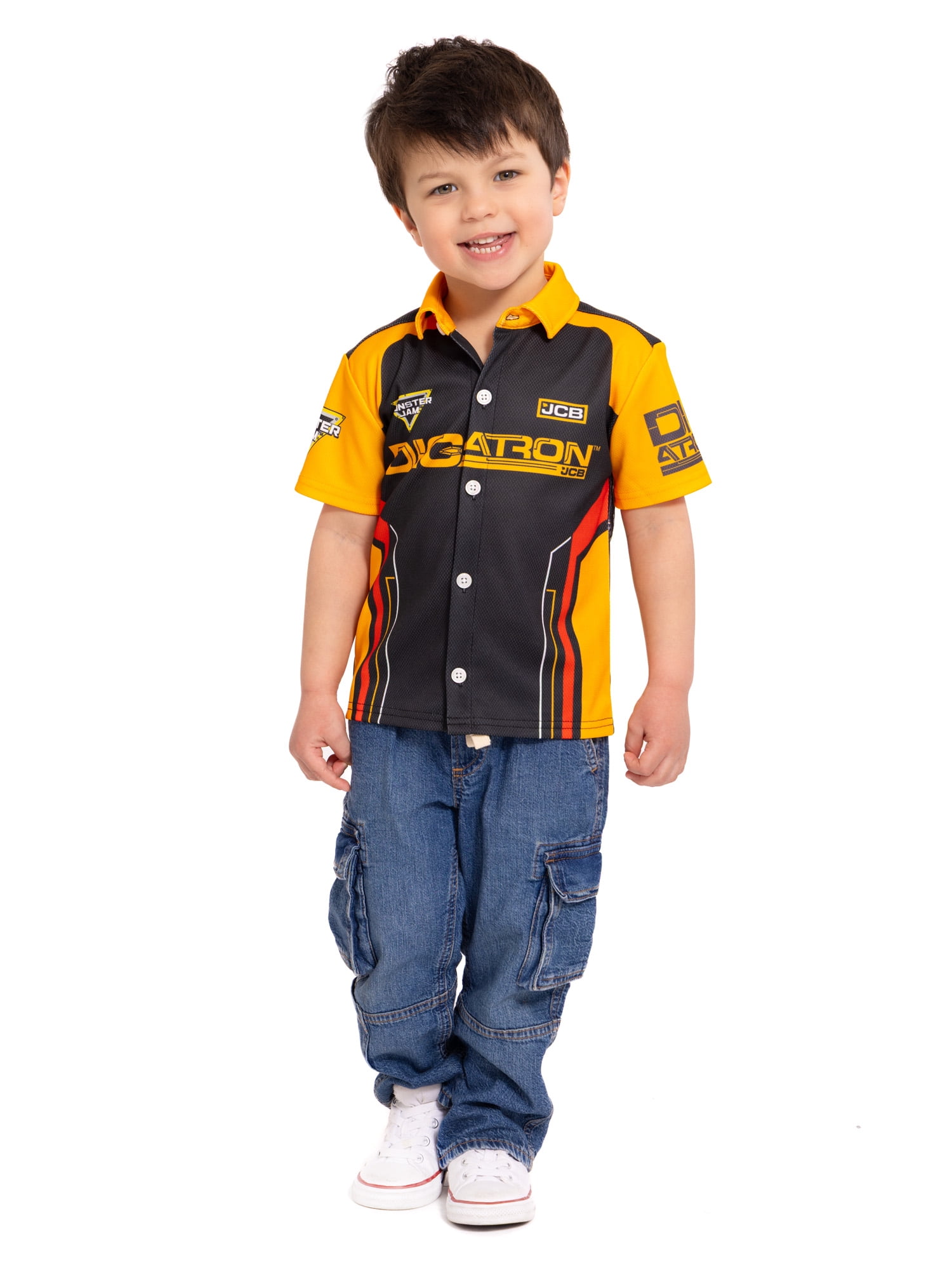 Monster Jam Digatron Toddler Boys Button Shirt with Short Sleeves, Sizes 12M-5T