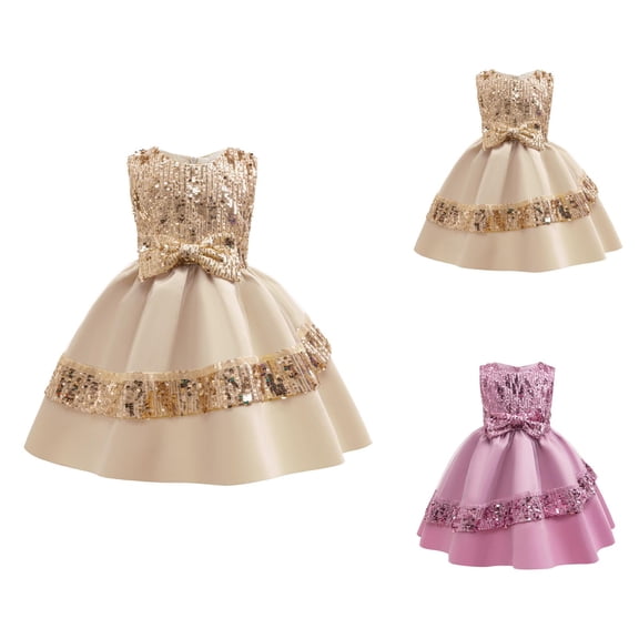 Sleeveless Bow & Sequin Tutu Dress for Girls, Summer Party Gown for Performance, Elegant Princess Dress 5-6 Years Light Purple