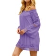 thumbnail image 5 of HUBERY Women Crochet Cutout Off Shoulder Long Sleeve Solid Color Mini Dress, 5 of 7