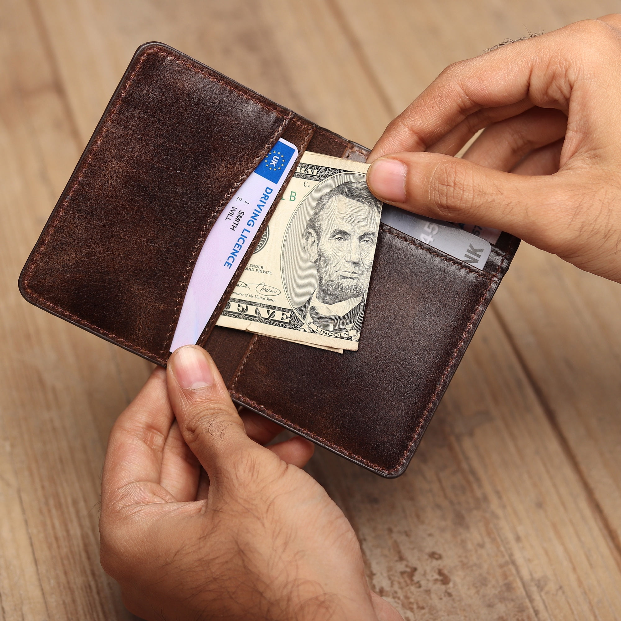 thumbnail image 2 of FOXHACKLE Leather Credit Card Holder For Men,Thin Bifold RFID Blocking Wallet, Slim Front Pocket Minimalist,Small Card Case (Hunter Brownish 2 of 14