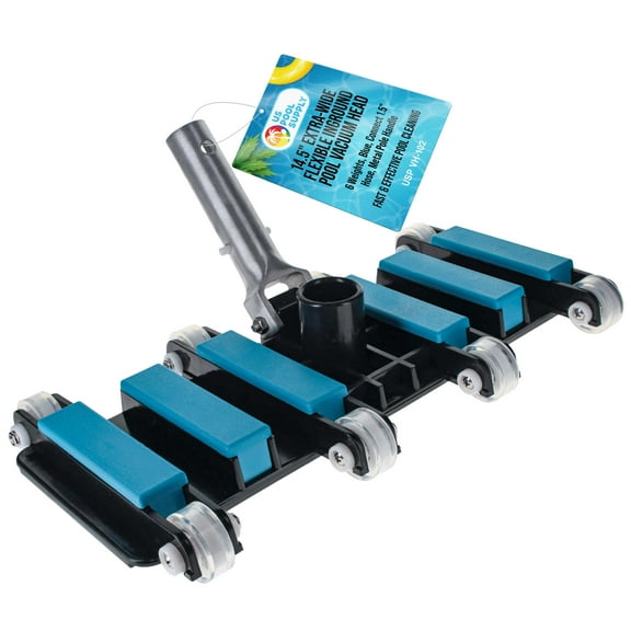U.S. Pool Supply Manual Pool Vacuum Head for Inground Pools, Flexible, Extra-Wide, Weighted - 6 Weights, Blue, Connect 1.5" Hose, Metal Pole Handle - Swimming Cleaning Accessory Attachment