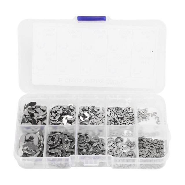Rondelle à Pression E, Rondelle de Retenue Circlips de Type E Durable 580Pcs Solide Ferme Fixation Grande Résistance à la Traction en Acier Inoxydable avec Boîte de Stockage pour Machines Argent