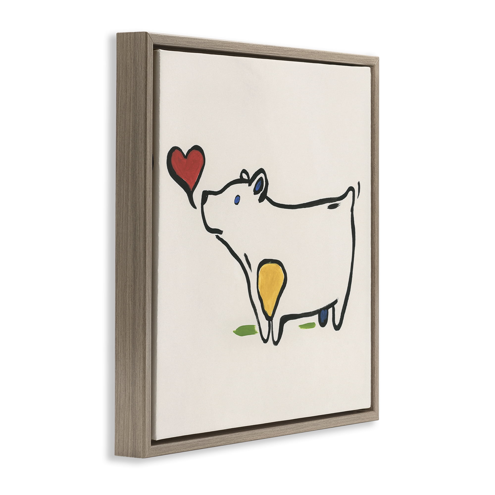 Stupell Industries Bear & Heart Doodle Animals Painting Brown Floater Framed Canvas Art Print Wall Art, 18 x 18