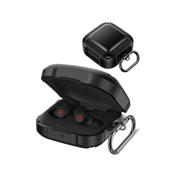 For Beats Fit Pro Case Cover, Full-Body Protective Rugged Hard PC Soft TPU Armor Earbuds Case for Beats Fit Pro 2021 Headphones Accessories Charging Shell Protector with Carabiner Black
