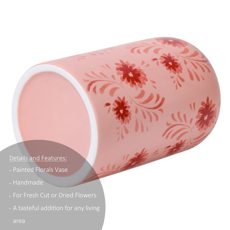 Mainstays Pink Flower Ceramic Vase - 7.6 Tall - Floral Motif