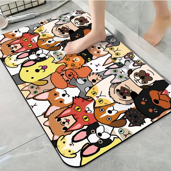 1pc Adorable Cats and Dogs Ensemble Bathroom Rug Bathroom Decor and Accessories- Durable,Anti Slip,And Quick Drying,Suitable For Indoor/outdoor Use - Perfect For Bathrooms,Bedrooms,Kitchens