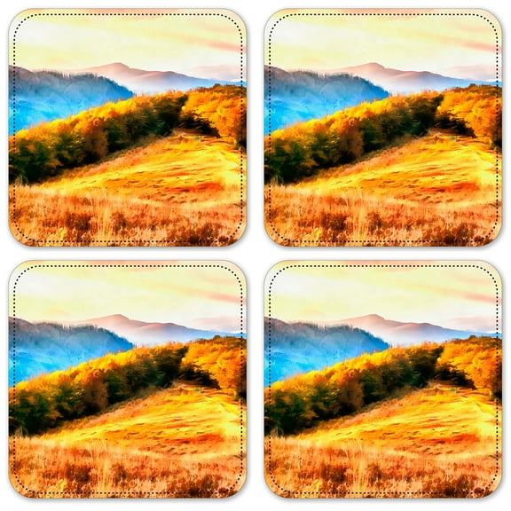 Vinyl Drink Coasters - Set of 4 - Hillside Painting