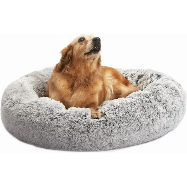 Calming Donut Dog Bed es Round Fluffy for Large Dogs -Anxiety Plush Machine Washable ( Large)