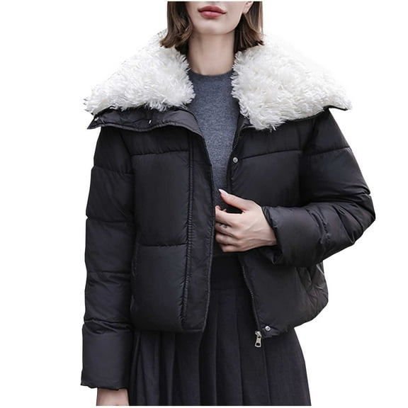 BangWanChi Womens Coats Women's Long Sleeved Solid Color With Pocket Lapel Cotton Jacket