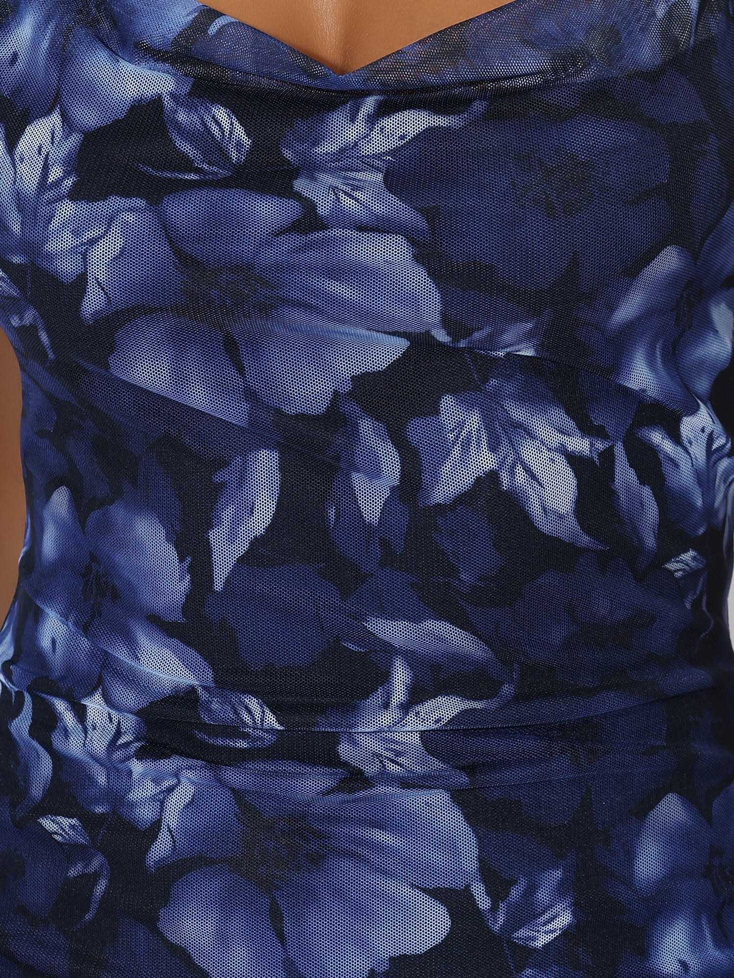 DARING DIVA Floral Maxi Spaghetti Strap Bodycon Dress S Black Blue