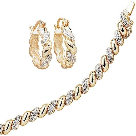 1/4 Carat T.W. Diamond 18kt Gold-Plated San Marco Tennis Bracelet, 7.5", with Diamond Accent Hoop Earrings