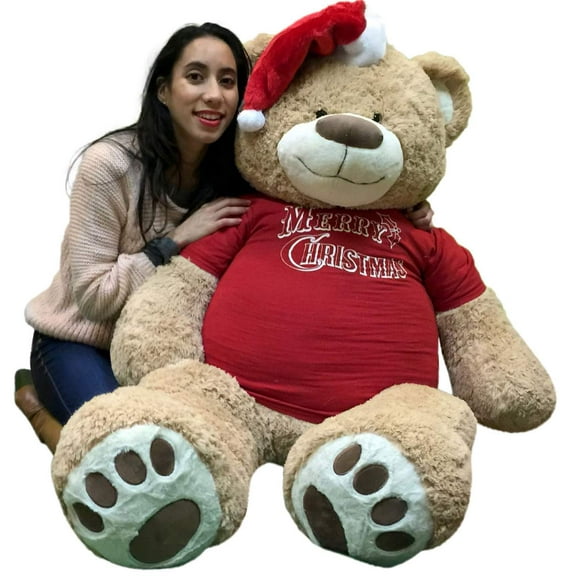 5 Foot Giant Xmas Teddy Bear Soft 60 Inch, Wears Merry Christmas T-shirt and Santa Hat