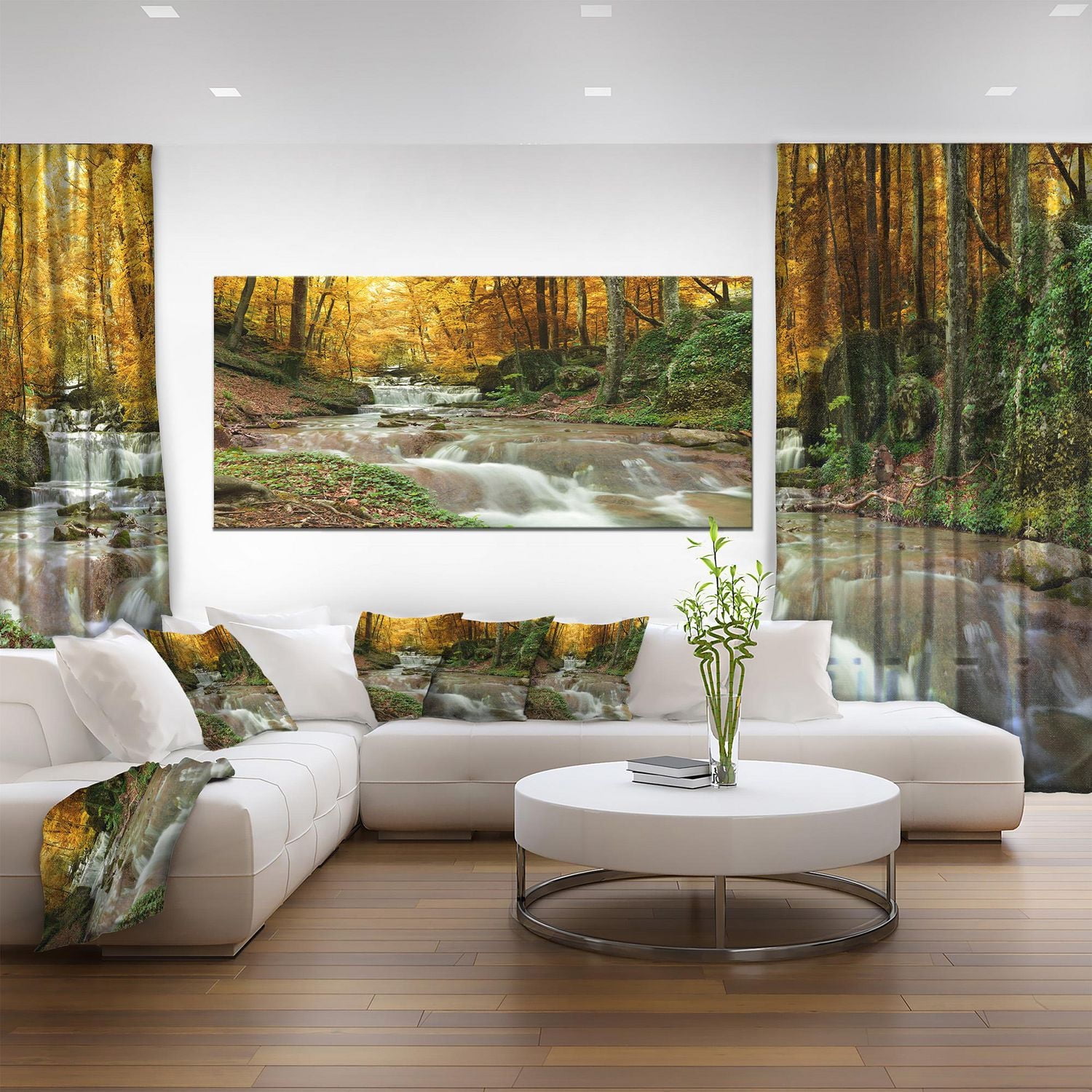 Designart Forest Waterfall with Yellow Trees Canvas Wall Art
