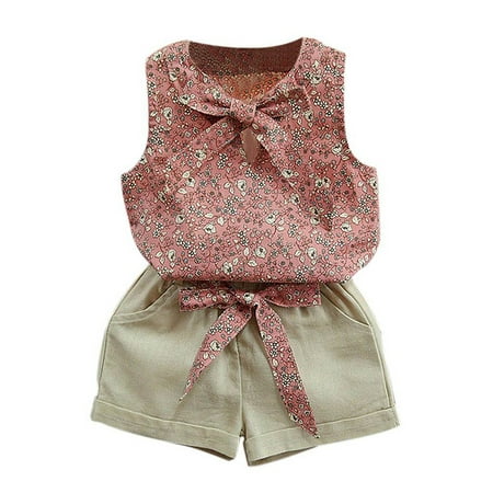 Esho Kids Baby Girl Summer Clothes Set Floral T-Shirt Tops+Shorts