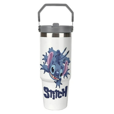 Stitch0053 30oz Stainless Steel Tumblers with Flip Straw & Handle, Insulated Double Walled Water Bottle for Home, Office, Car, Leak Proof, Reusable