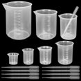 thumbnail image 1 of Twdrer Juego de vasos de plástico de 7 tamaños, recipientes de líquido graduados de medición transparente en 30 ml/50 ml/100 ml/150 ml/250 ml/500 ml/1000 ml para medición de laboratorio con 20 cuentag, 1 of 1