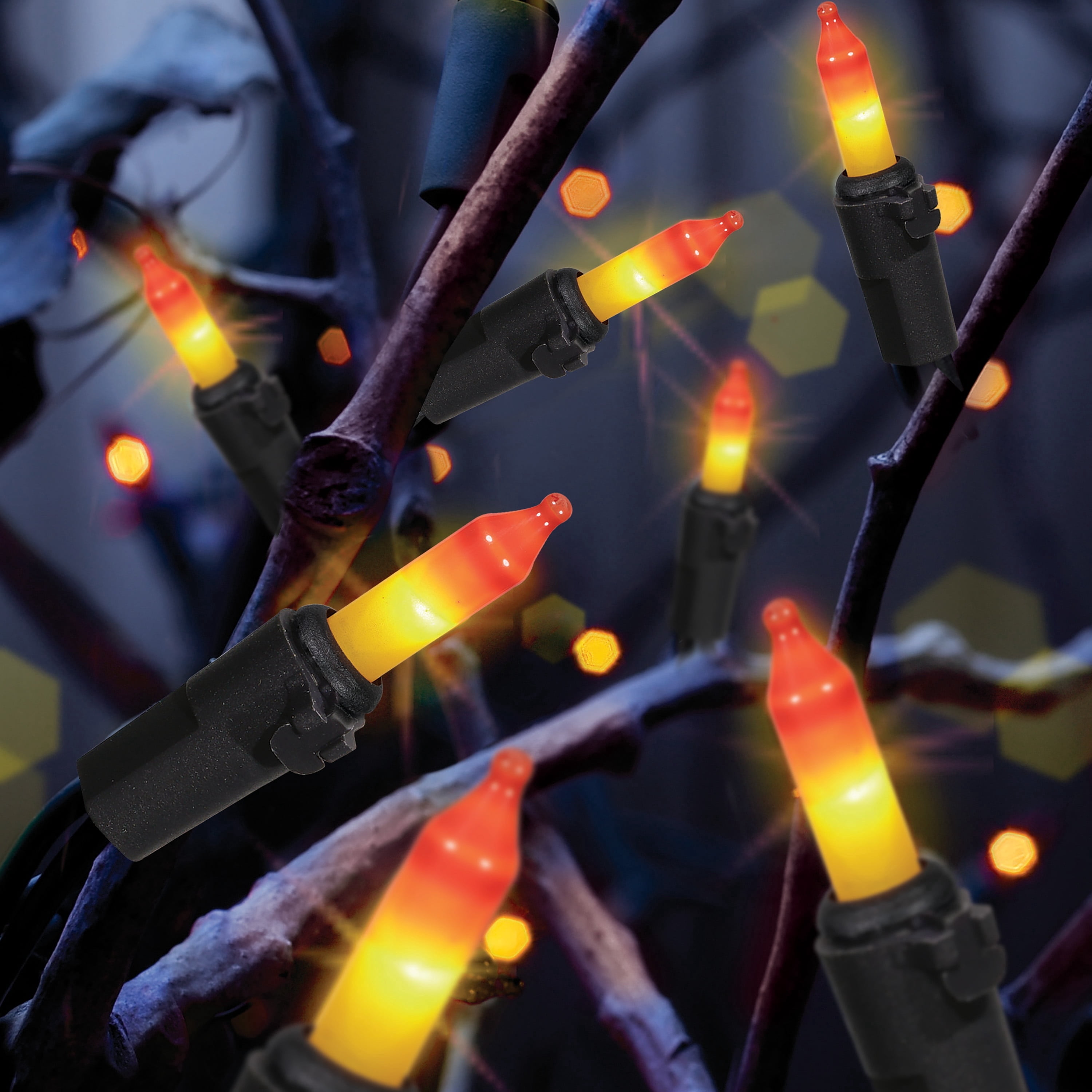 Indoor/Outdoor 50-Count LED Double String Lights, Orange and Yellow, 9.5', Halloween by Way To Celebrate