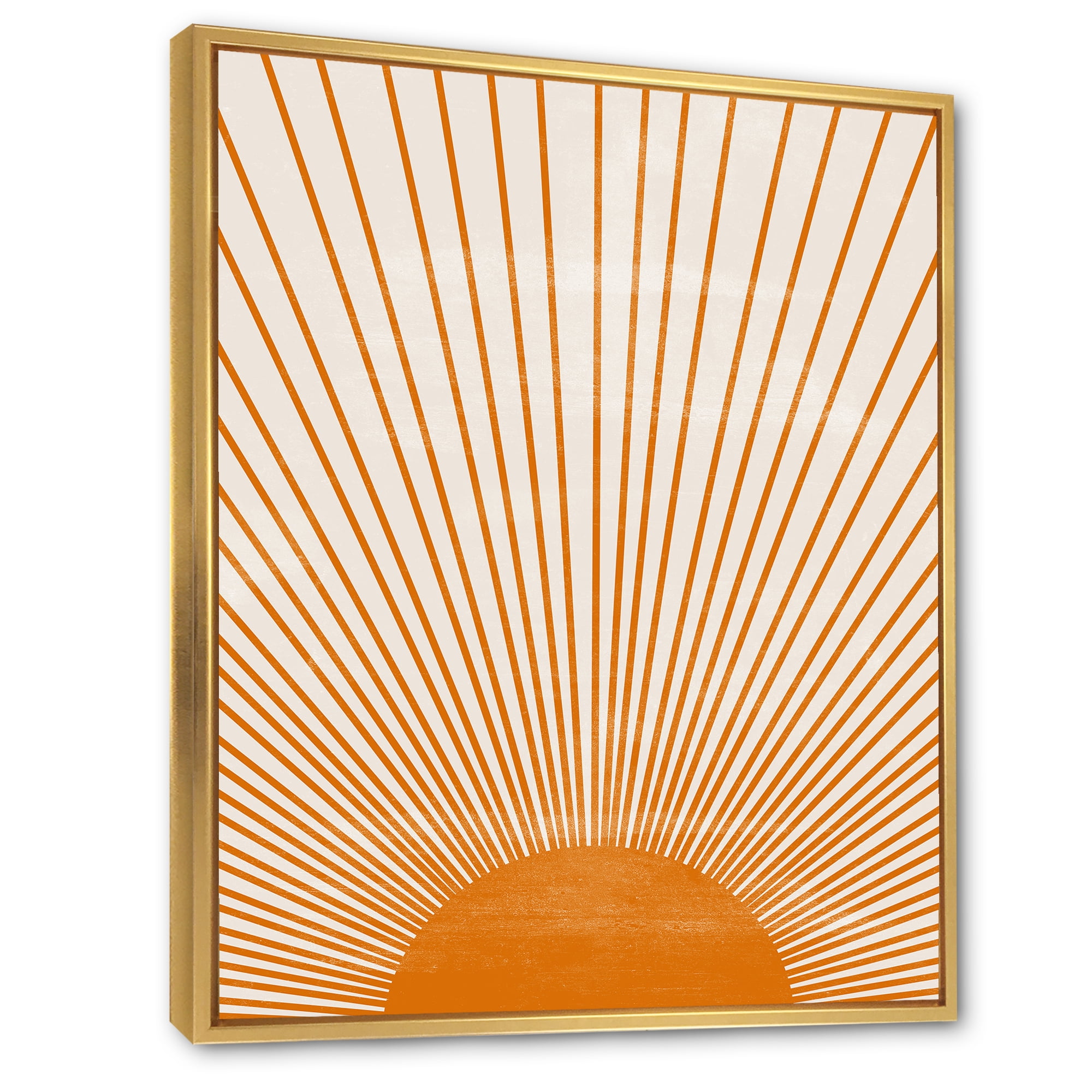 Designart 'Orange Sun Print On Beige III' Modern Framed Canvas Wall Art Print
