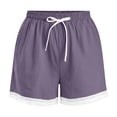 thumbnail image 4 of ShiShine Summer Linen Shorts for Women Elastic Waist Drawstring Casual Crochet Lace Hem Beach Pants with Pockets, 4 of 8