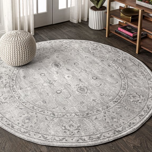 JONATHAN Y MODERN PERSIAN 5' Round Area Rug, Vintage - Light Grey, MDP107B-5R