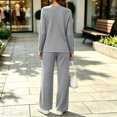 thumbnail image 7 of Brnmyaeo Womens 2 Piece Sets Ribbed Knit Asymmetrical Hem Long Sleeve Top and Straight Leg Pants Warm Cozy Matching Sets Airport Outfit, 7 of 7